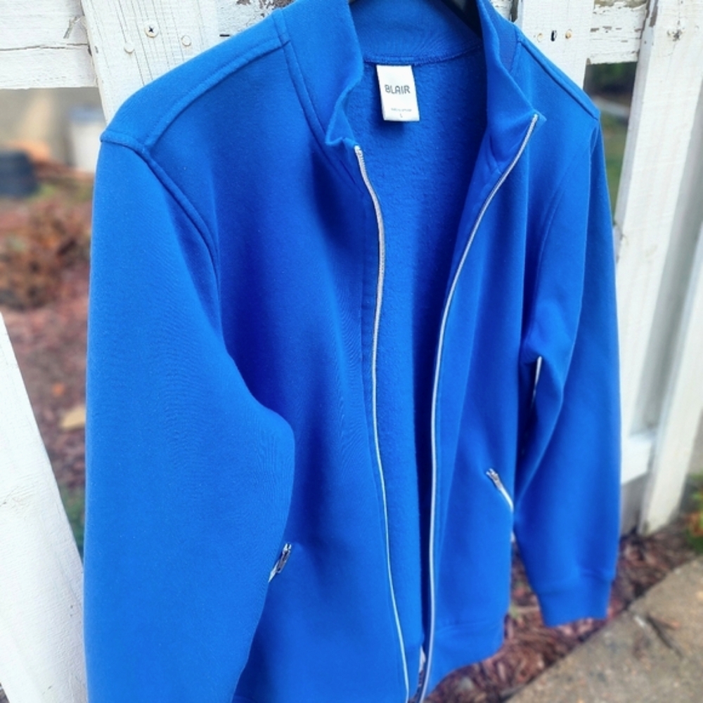 Blair Sweatshirt Fleece Lined Blue Zip-Up Jacket size Women's Large EUC